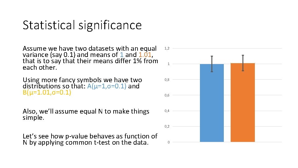 Statistical significance Assume we have two datasets with an equal variance (say 0. 1)