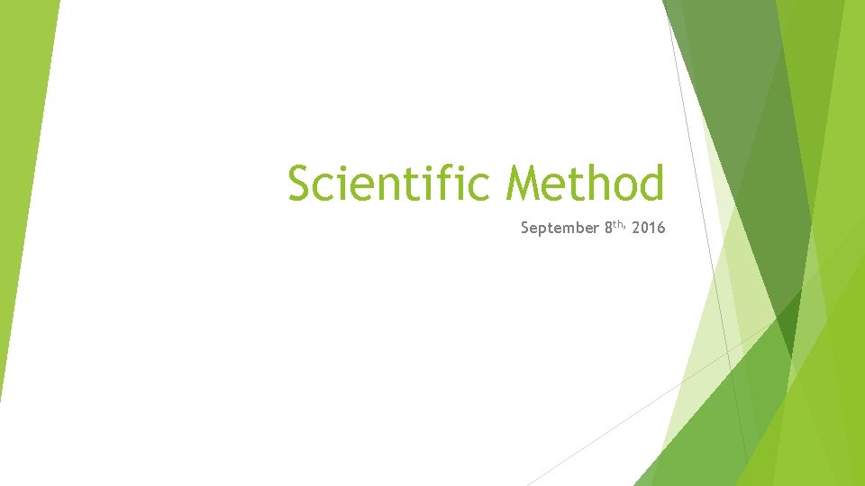 Scientific Method September 8 th, 2016 