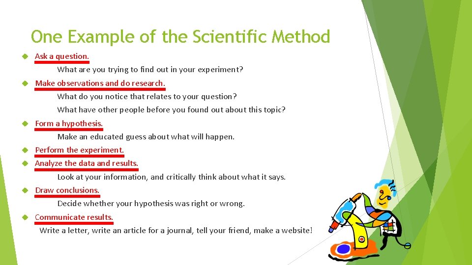 One Example of the Scientific Method Ask a question. What are you trying to