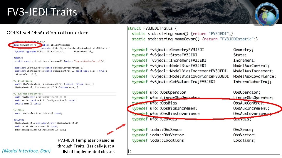 FV 3 -JEDI Traits OOPS level Obs. Aux. Control. h interface (Model Interface, Dan)