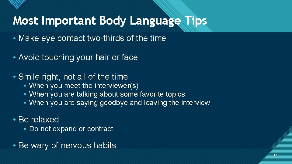 Click edit Master Body title style Mostto. Important Language Tips • Make eye contact