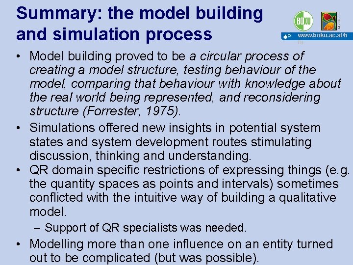Summary: the model building and simulation process www. boku. ac. at/h fa • Model