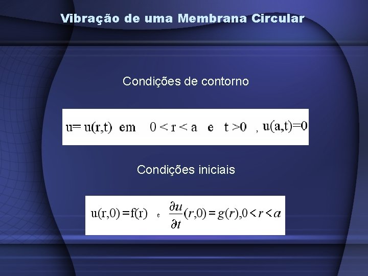 Vibração de uma Membrana Circular Condições de contorno Condições iniciais 