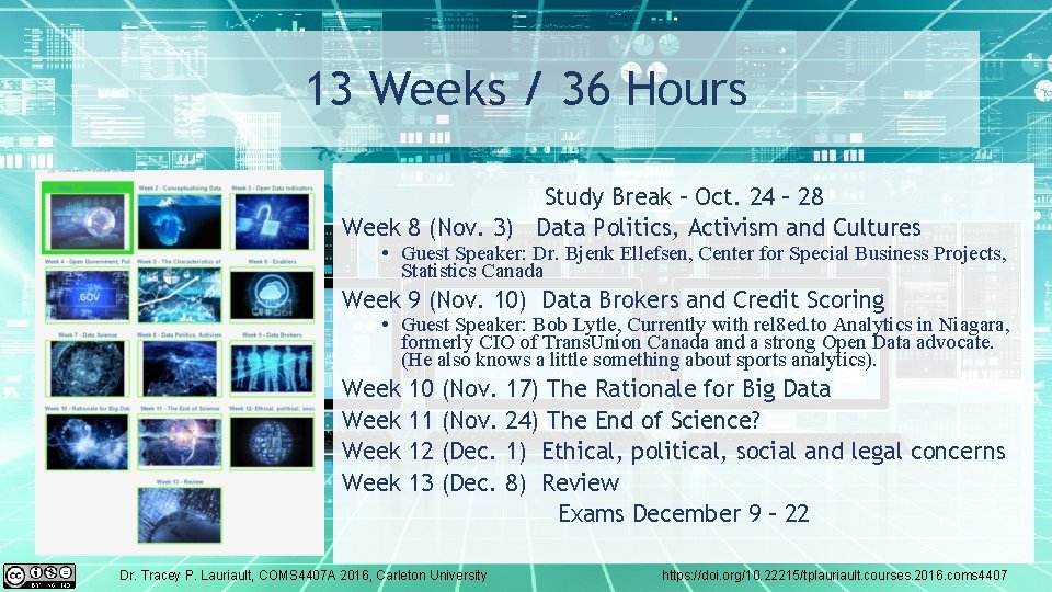 13 Weeks / 36 Hours Study Break – Oct. 24 – 28 Week 8