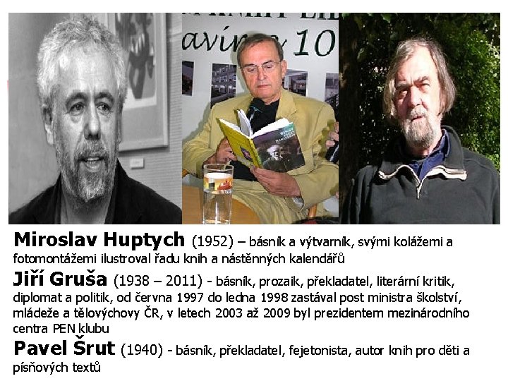 Miroslav Huptych (1952) – básník a výtvarník, svými kolážemi a fotomontážemi ilustroval řadu knih