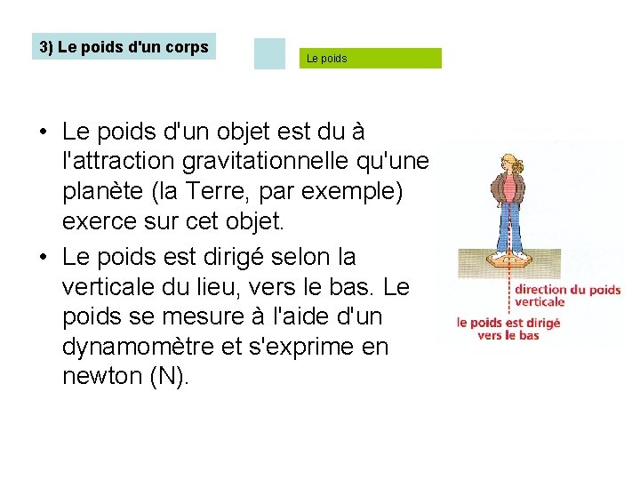 3) Le poids d'un corps Le poids • Le poids d'un objet est du