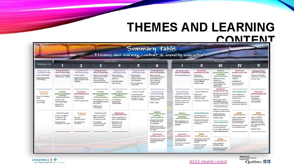 THEMES AND LEARNING CONTENT MEES detailed content 