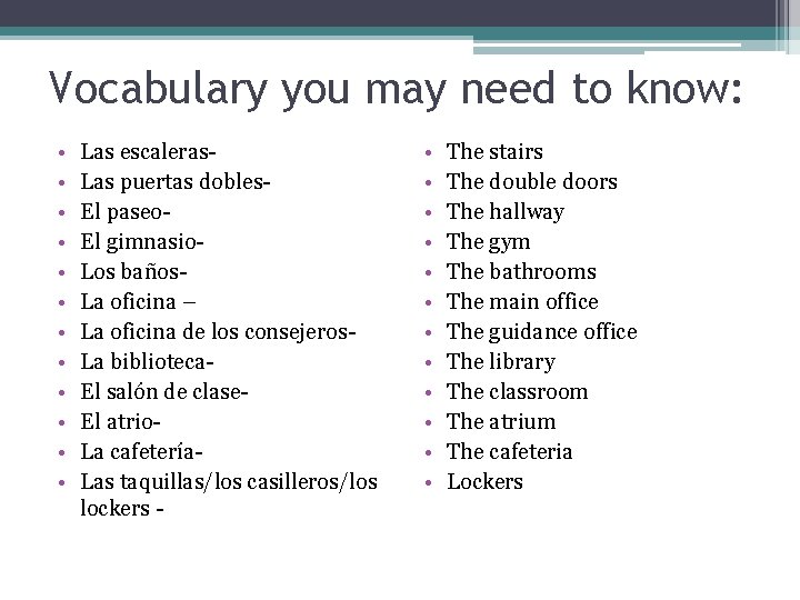 Vocabulary you may need to know: • • • Las escaleras. Las puertas dobles.