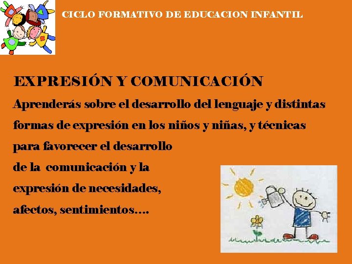 CICLO FORMATIVO DE EDUCACION INFANTIL EXPRESIÓN Y COMUNICACIÓN Aprenderás sobre el desarrollo del lenguaje