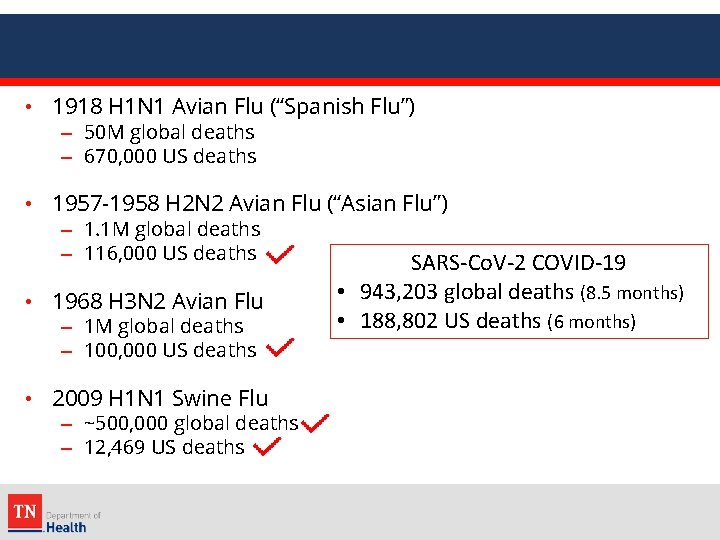  • 1918 H 1 N 1 Avian Flu (“Spanish Flu”) – 50 M