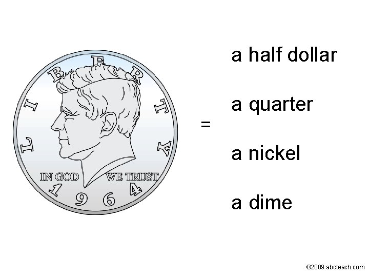 a half dollar = a quarter a nickel a dime © 2009 abcteach. com