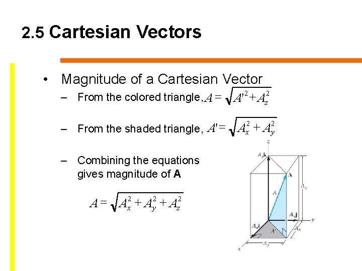 2. 5 Cartesian Vectors • Magnitude of a Cartesian Vector – From the colored