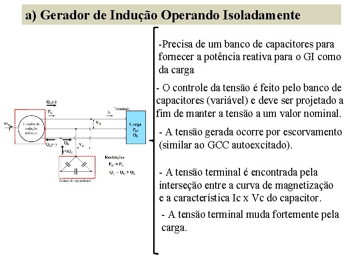 a) Gerador de Indução Operando Isoladamente -Precisa de um banco de capacitores para fornecer