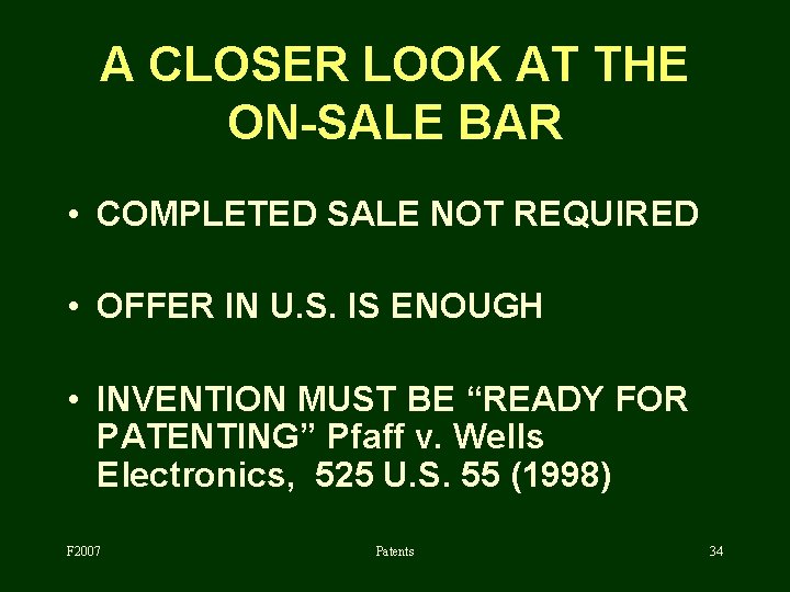 A CLOSER LOOK AT THE ON-SALE BAR • COMPLETED SALE NOT REQUIRED • OFFER