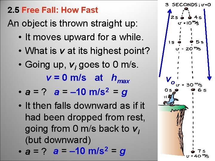2. 5 Free Fall: How Fast An object is thrown straight up: • It