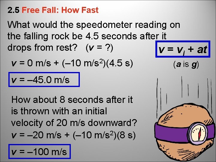 2. 5 Free Fall: How Fast What would the speedometer reading on the falling
