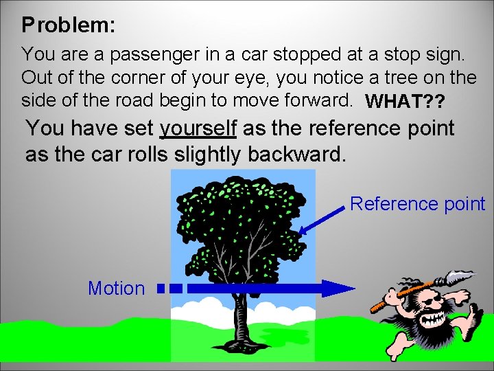 Problem: You are a passenger in a car stopped at a stop sign. Out