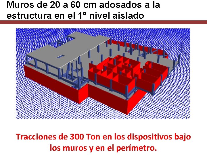 Muros de 20 a 60 cm ados a la estructura en el 1° nivel