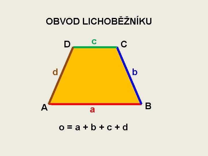 OBVOD LICHOBĚŽNÍKU D c C d A b a o=a+b+c+d B 