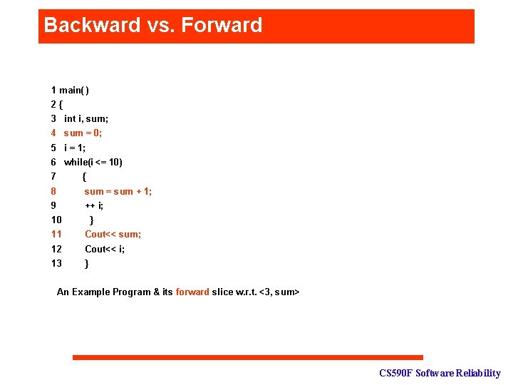Backward vs. Forward 1 main( ) 2{ 3 int i, sum; 4 sum =