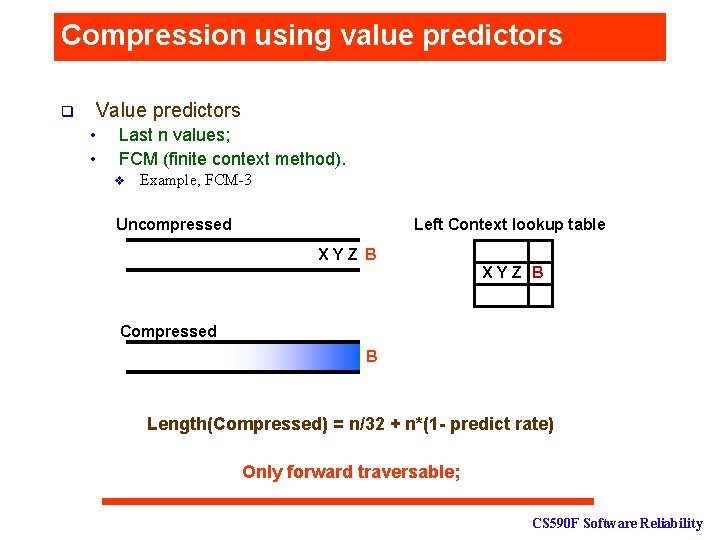 Compression using value predictors Value predictors q • • Last n values; FCM (finite