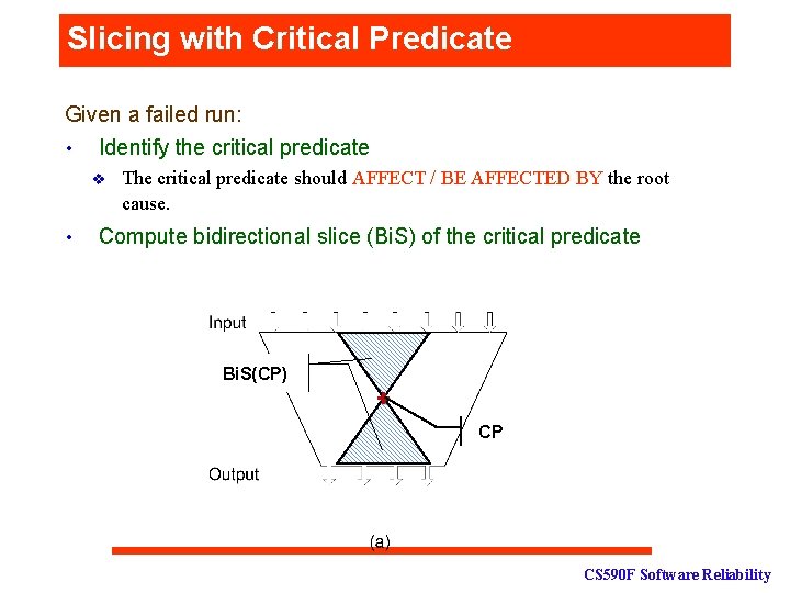 Slicing with Critical Predicate Given a failed run: • Identify the critical predicate v