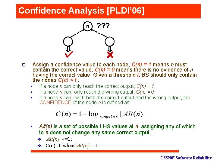 Confidence Analysis [PLDI’ 06] n ? ? ? Assign a confidence value to each