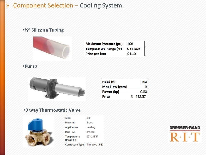 » Component Selection – Cooling System • ¾” Silicone Tubing • Pump • 3 » Component Selection – Cooling System • ¾” Silicone Tubing • Pump • 3