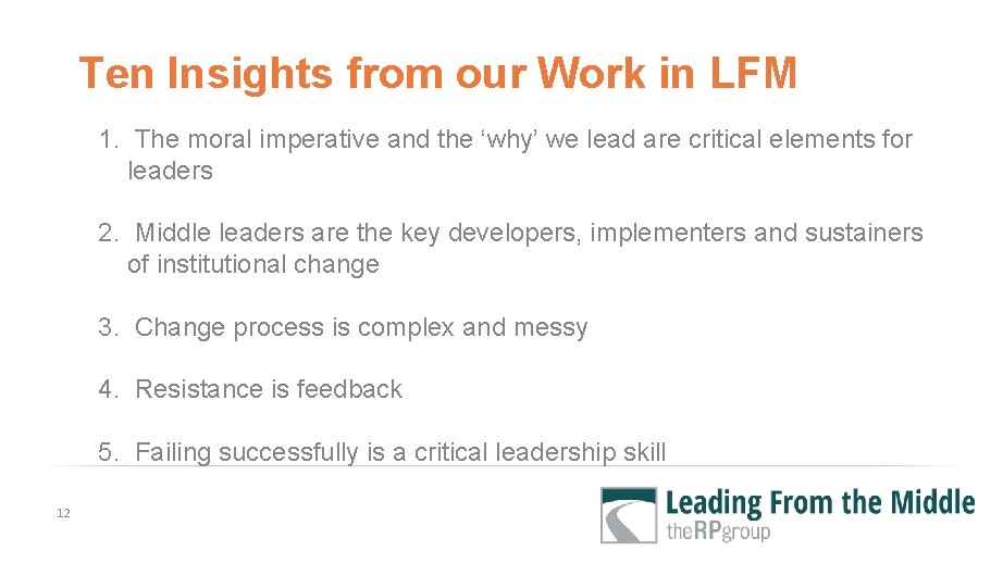 Ten Insights from our Work in LFM 1. The moral imperative and the ‘why’