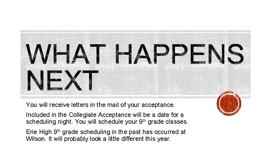 You will receive letters in the mail of your acceptance. Included in the Collegiate