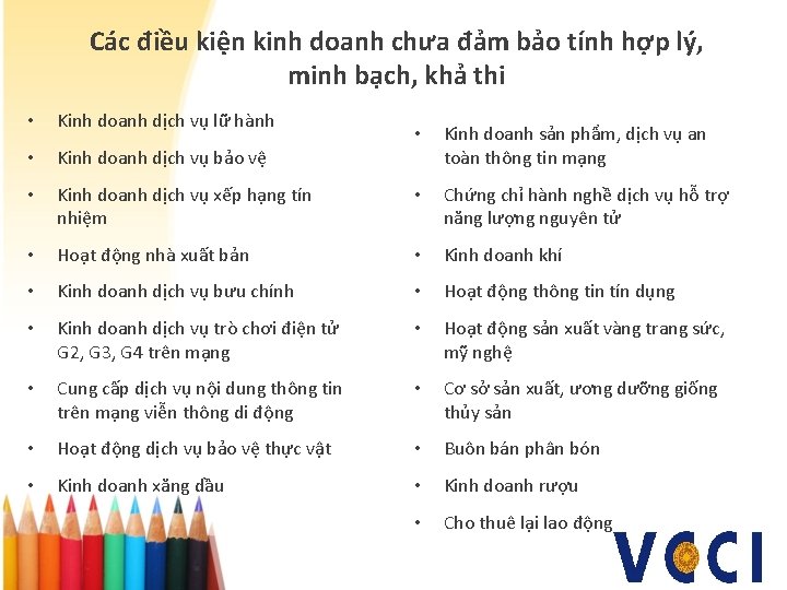 Các điều kiện kinh doanh chưa đảm bảo tính hợp lý, minh bạch, khả