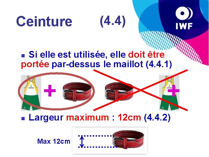 Ceinture (4. 4) Si elle est utilisée, elle doit être portée par-dessus le maillot