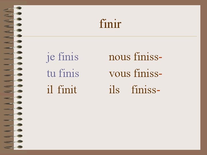 finir je finis tu finis il finit nous finissvous finissils finiss- 