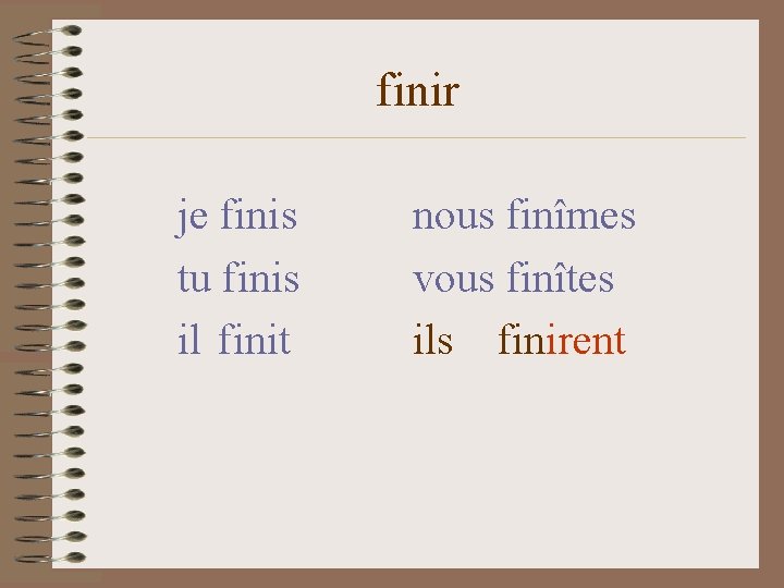 finir je finis tu finis il finit nous finîmes vous finîtes ils finirent 