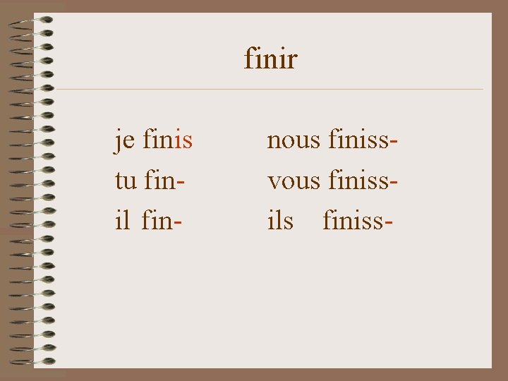 finir je finis tu finil fin- nous finissvous finissils finiss- 