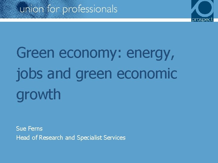 Green economy: energy, jobs and green economic growth Sue Ferns Head of Research and