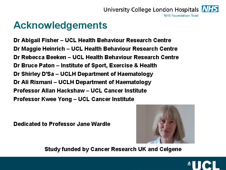 Acknowledgements Dr Abigail Fisher – UCL Health Behaviour Research Centre Dr Maggie Heinrich –