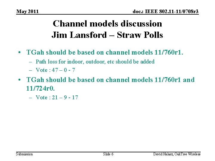 May 2011 doc. : IEEE 802. 11 -11/0708 r 3 Channel models discussion Jim