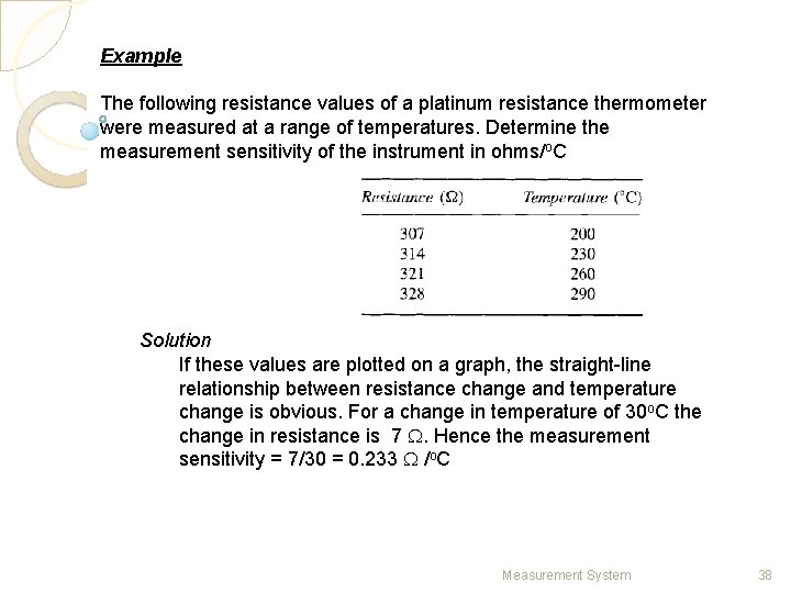 Example The following resistance values of a platinum resistance thermometer were measured at a