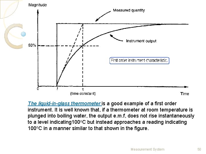The liquid-in-glass thermometer is a good example of a first order instrument. It is