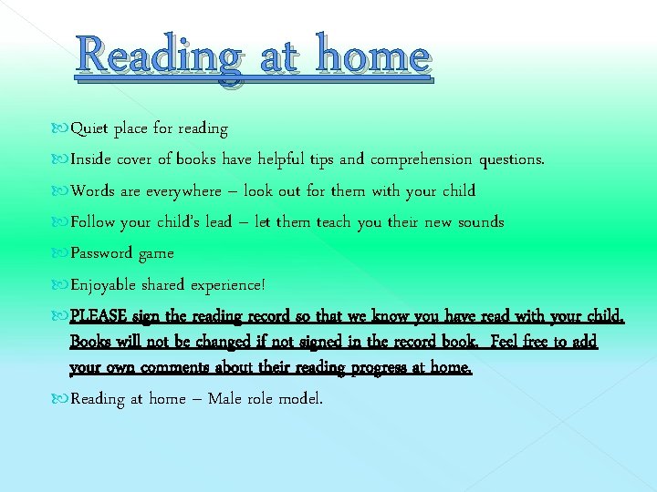 Reading at home Quiet place for reading Inside cover of books have helpful tips