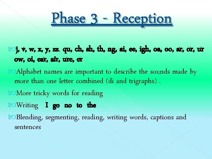 Phase 3 - Reception j, v, w, x, y, zz, qu, ch, sh, th,