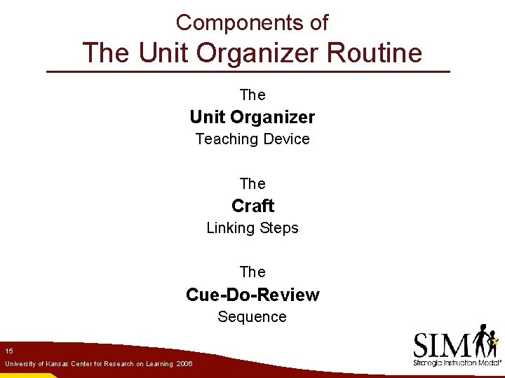 Components of The Unit Organizer Routine The Unit Organizer Teaching Device The Craft Linking
