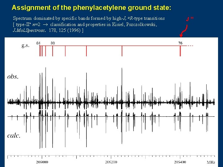 Assignment of the phenylacetylene ground state: Spectrum dominated by specific bands formed by high-J,