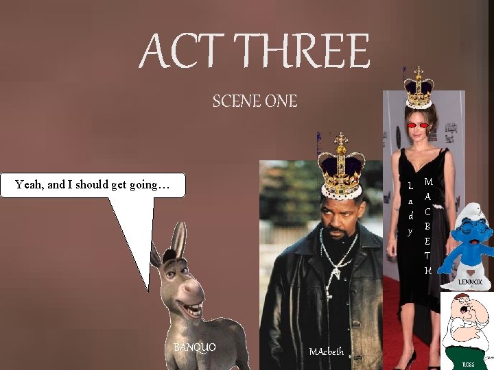 ACT THREE SCENE ONE Yeah, and I should get going… L a d y