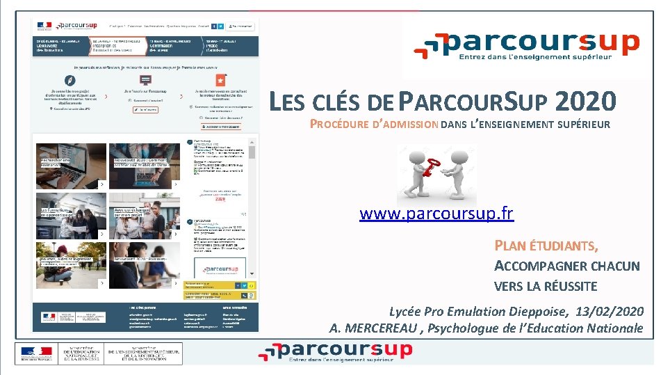 LES CLÉS DE PARCOURSUP 2020 PROCÉDURE D’ADMISSION DANS L’ENSEIGNEMENT SUPÉRIEUR www. parcoursup. fr PLAN