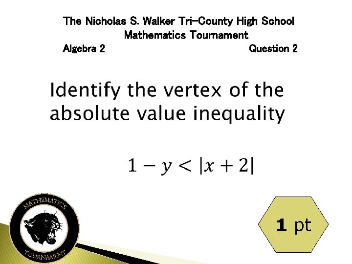 The Nicholas S. Walker Tri-County High School Mathematics Tournament Algebra 2 Question 2 1