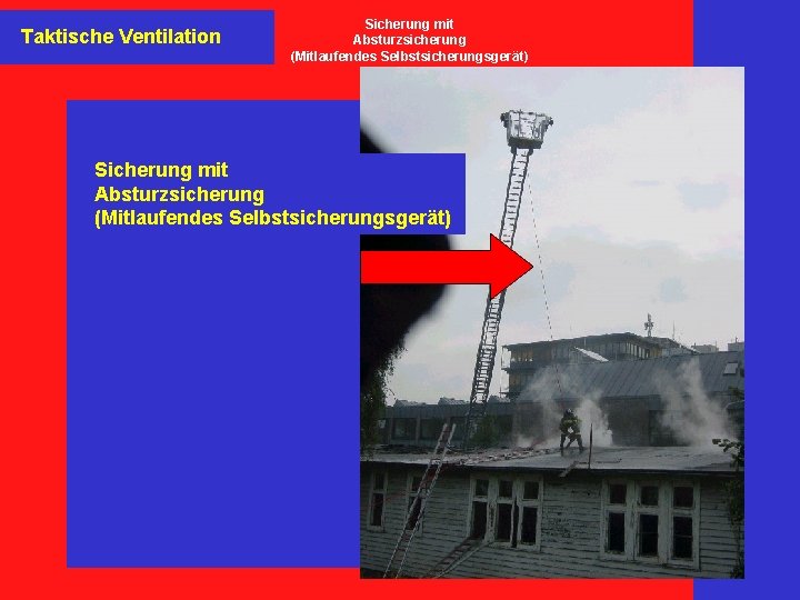 Taktische Ventilation Sicherung mit Absturzsicherung (Mitlaufendes Selbstsicherungsgerät) 