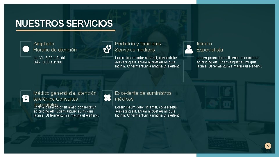 NUESTROS SERVICIOS Ampliado Horario de atención Pediatría y familiares Servicios médicos Interno Especialista Lu.