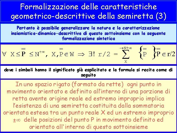 Formalizzazione delle caratteristiche geometrico-descrittive della semiretta (3) Pertanto è possibile generalizzare la natura e